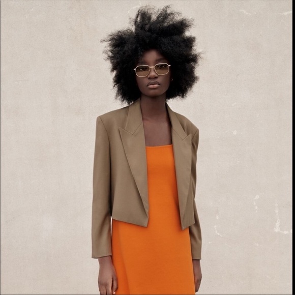 New Zara Cropped Oversized Blazer Tan M - Picture 3 of 7